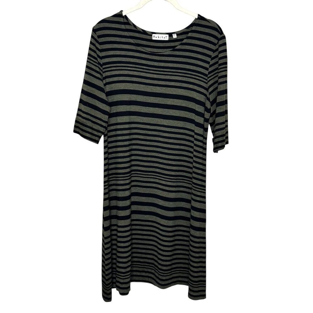 Habitat Dress Womens Small Shirt Dress Striped Knit Stretch Casual
